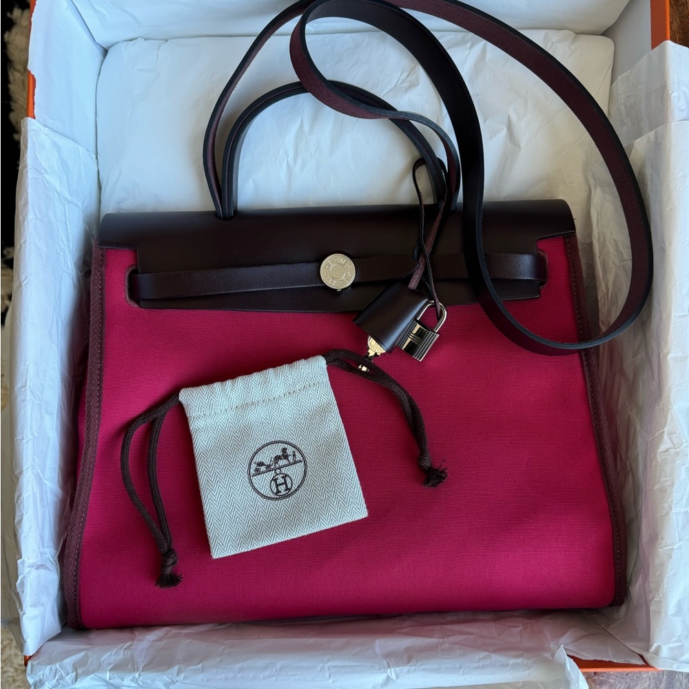 Hermes HerBag 31 Vache Militaire PHW Ebene Rouge H Rose Extreme